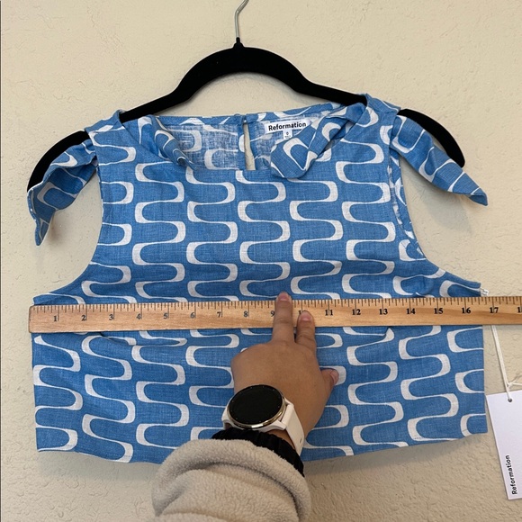 Reformation Farley 100% Linen pool side 2 pc set Blue White Patterned Skirt NWT - Picture 14 of 17